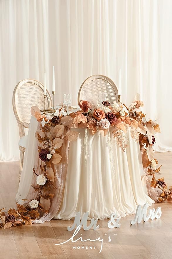 Ling's moment 9FT Eucalyptus and Willow Leaf Garland with White Flower, Handcrafted Wedding Sweetheart Table Centerpieces Head Table Decor Arch Backdrop Decorations for Wedding | Rust & Sepia