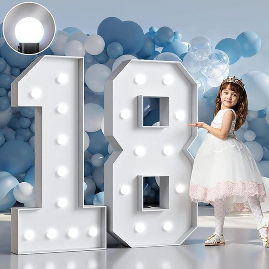 Marquee Numbers 4 Feet Tall Big Light Up Numbers Happy 18th Birthday Decorations Girl Boy White Anniversary Party Decor Large Cardboard Prop Backdrop Sign 18