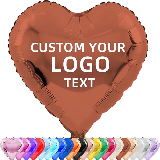 Custom Foil Balloons – Personalized Round & Heart Shaped Balloons for Logo, Text or Photo – Event, Birthday, Wedding, Business Promotion (heart, 100)