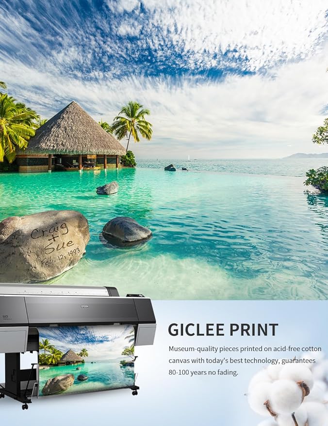 IPIC - "Tropical Memories Personalized Framed Wall Art, Custom Beach Canvas Print with Name and Date on Rock, A Personalized Gift for Couple, Wedding, or Anniversary, Coastal Home Decor