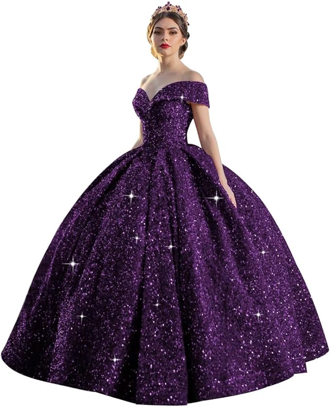 TRHTX Sparkly Sequin Quinceanera Dresses 2024 Off Shoulder Ball Gown Long A-line Sweet 16 Dresses