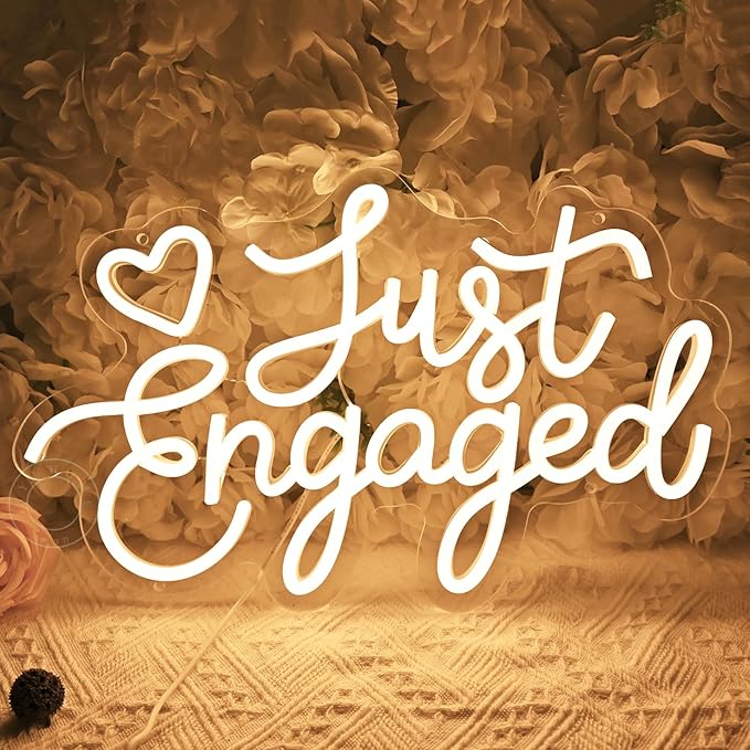 SYLHOME Just Engaged Led Neon Light Sign Heart Wall Decor Sign Wedding Proposal Married Party Bridal Shower Engagement Backdrop USB 15.75"X9.72" Warm