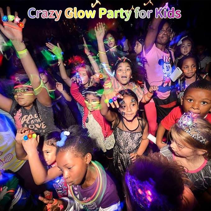 65 Pack Light Up Rings Glow in The Dark Party Supplies, Glow Rings Bulk Party Favors for Kids Adults, LED Colorful Rubber Ring Surprise Gifts for Birthday Christmas Halloween Party Decorations