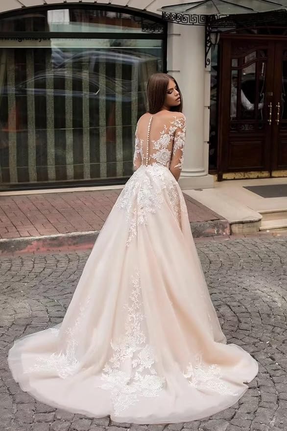Boho Lace Wedding Dresses for Bride 2026 Tulle Long Sleeve Wedding Dress Ball Gowns Satin Mermaid Bridal Gown