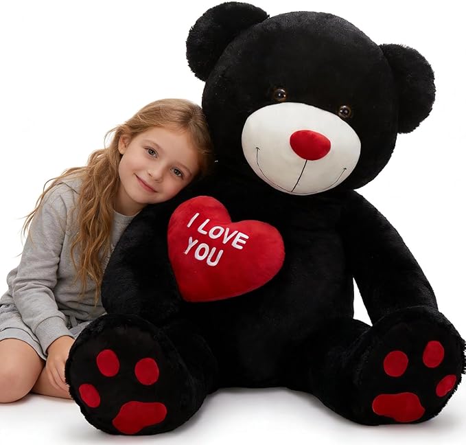 Red Heart Big Teddy Bears, Black Teddy Bear Stuffed Animals with Embroidered I Love You for Girlfriend, Large Valentines Fluffy Teddy Bear Birthday Gifts, 36 inches