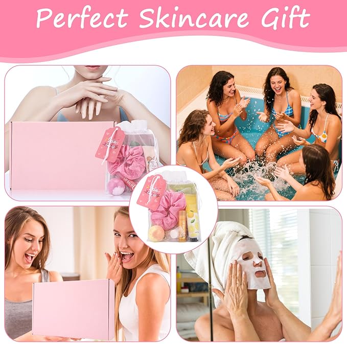 60PCS Spa Party Supplies for Girls, Include Facial Masks, Lip Mask, Under Eye Patches, Lip Balm, Foot Bath Bombs, Hand Cream, Compressed Towel, Hair Band, Sleepover Party Supplies for Girls