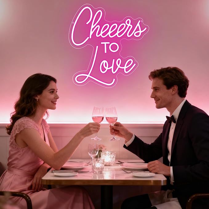 Cheers to Love Neon Sign, Wedding Led Neon Light Signs for Bachelorette Bridal Engagement Party Decoration Wall Decor Valentine's Day Night Light Bridal Shower Dimmable USB Powered(13.8"*13")