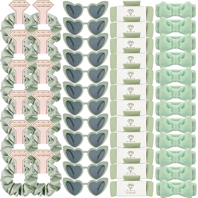 Bridesmaid Scrunchies Proposal Hair claws clips Set of 12 Bridal Shower heart sunglasses Gifts for Wedding Bachelorette Party Favors (48pcs Sage Green)