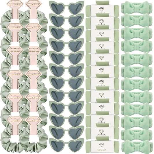 Bridesmaid Scrunchies Proposal Hair claws clips Set of 12 Bridal Shower heart sunglasses Gifts for Wedding Bachelorette Party Favors (48pcs Sage Green)
