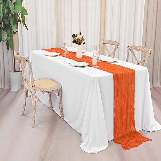 30 Pack Orange Table Runner 10Ft Cheesecloth Table Runner Boho Gauze Cheese Cloth Table Runners Romantic Long Sheer Fabric Burnt Orange Table Runners for Wedding Party Bridal Shower