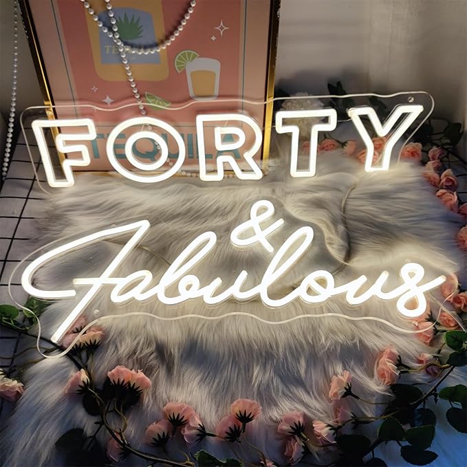 Forty and Fabulous Neon Sign,Forty Years Old LED signs for Wall Decor,Happy Birthday Neon Sign for Bedroom Wall with Dimmable Switch for Bedroom,Party,Christmas,Wedding Decoration,SIGNVIA,Size:40cm
