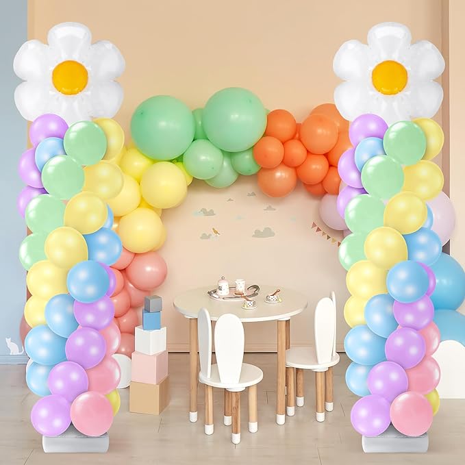 Kasyat 2 Sets Daisy Pastel Party Balloon Column Stand Kit, Adjustable Groovy Balloon Arch Stand Kit for Macaron Boho Summer Daisy Floral Theme Two Groovy Party Decoration