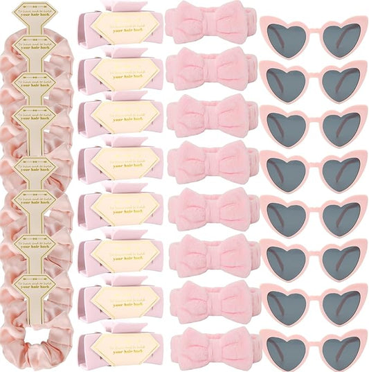 Bridesmaid Scrunchies Proposal Gifts square 4.1inch Bachelorette Hair Claws Clips Girls heart sunglasses headband gift for Wedding Party Favors (Pink)