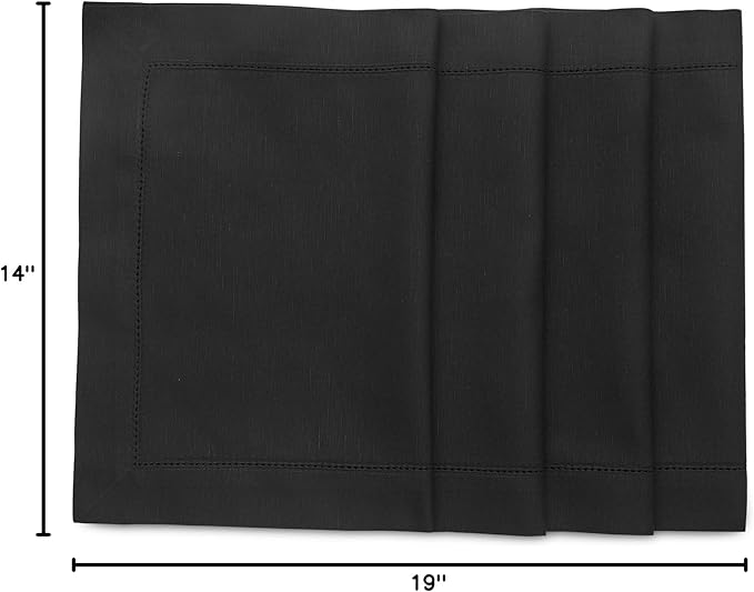 Solino Home Black Placemats Set of 4 - Cotton Linen Hemstitch Placemats 14 x 19 Inch for Winter, Spring, Easter