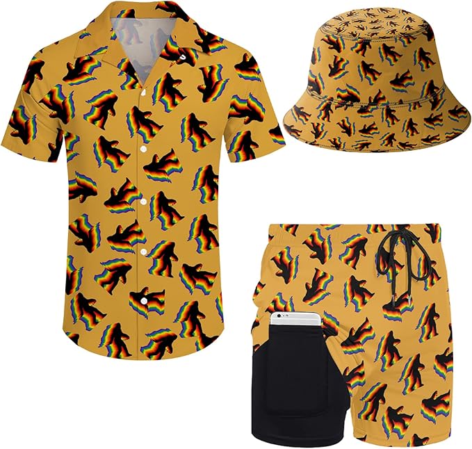Men's Hawaiian Shirt and Shorts Set 2 Piece Beach Outfits with Bucket Hats for Beach Days and Summer Vibes