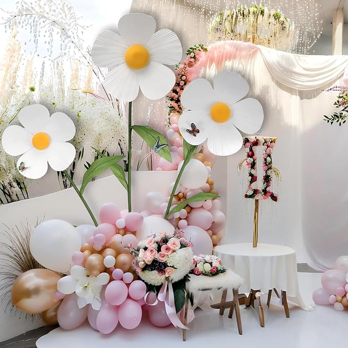 Giant Artificial Daisy Flowers Decoration Five Petal 5.8 Ft Tall Large Fake Daisies Spring Wild Flower for Party Garden Office Home Wedding Decor（White）
