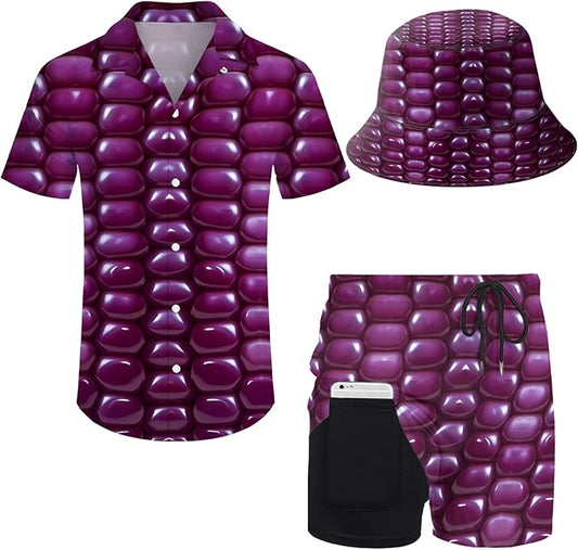 Men's Hawaiian Shirt and Shorts Set 2 Piece Beach Outfits with Bucket Hats for Beach Days and Summer Vibes