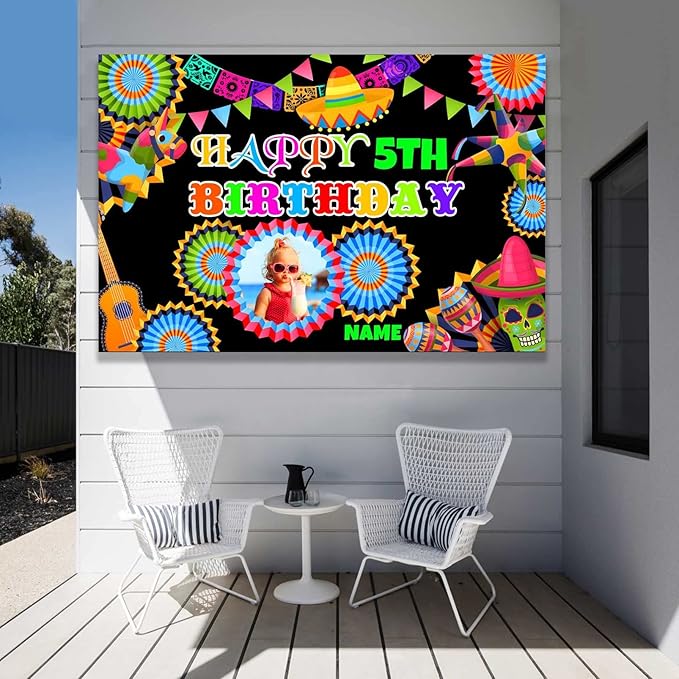 Custom Space Mexican Fiesta Carnival Happy Birthday Party Decorations Supplies Personalized Mexican Fiesta Carnival Birthday Backdrop Banner(6x9ft)