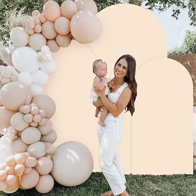 Spandex Fitted Wedding Arch Cover Set of 3 Beige Arch Backdrop Cover 4ft 5ft 6ft Arches Backdrop Frame Covers Chiara Arched Covers Stretchy Backdrops for Gender Reveal Baby Shower Balloon Decor