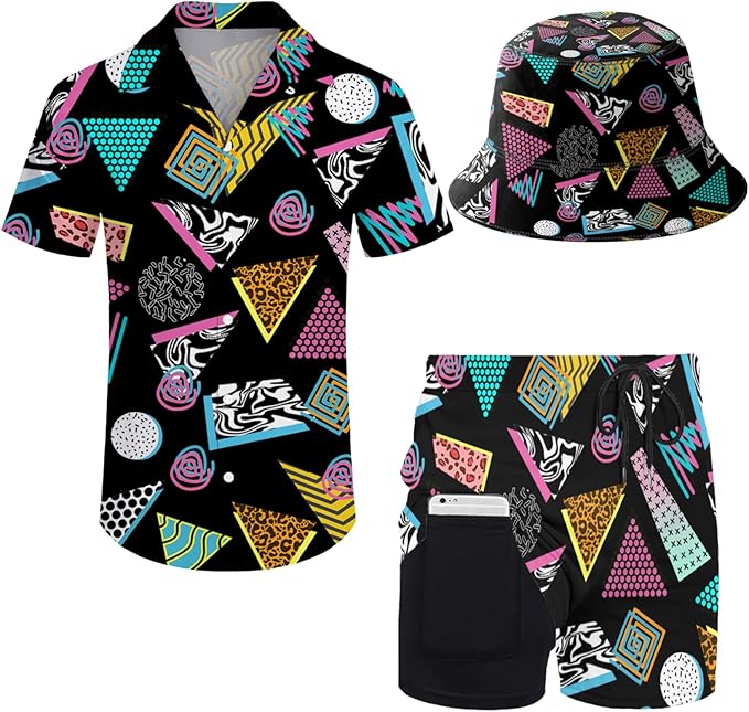 Men's Hawaiian Shirt and Shorts Set 2 Piece Beach Outfits with Bucket Hats for Beach Days and Summer Vibes