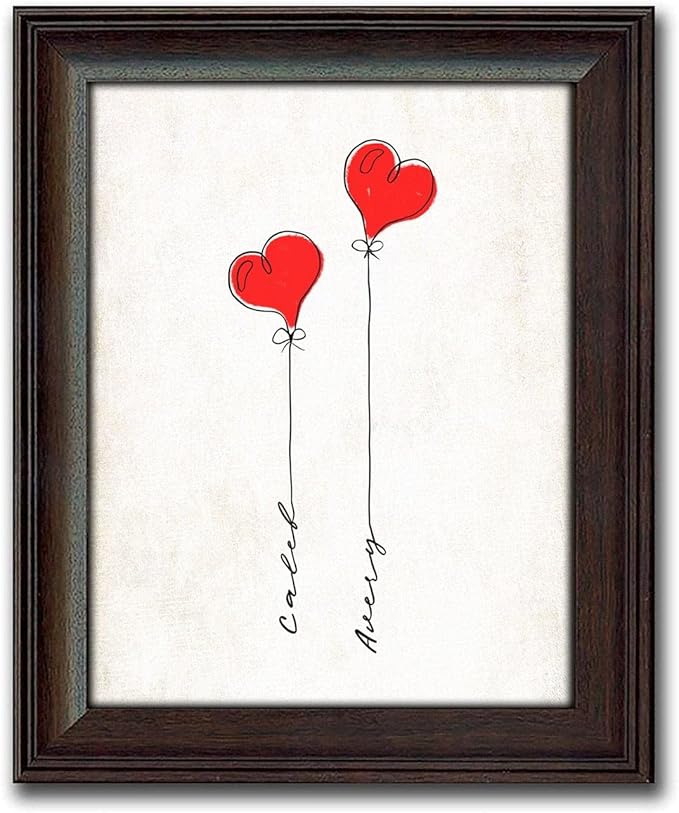 Heart Balloons - Personalized Banksy style Valentine's Day, Romantic, Wedding, Anniversary (14"x17" Framed Behind Glass)