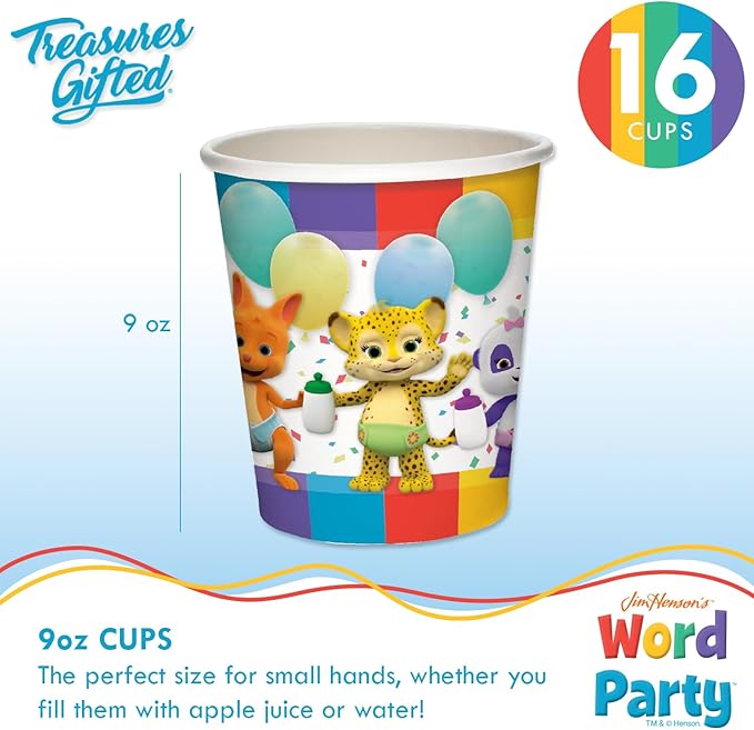 Treasures Gifted Officially Licensed Jim Henson’s Word Party Birthday Supplies - Serves 16 Guests - Ultimate Set Birthday Decorations - Word Party Decorations - Banner, Plates & More