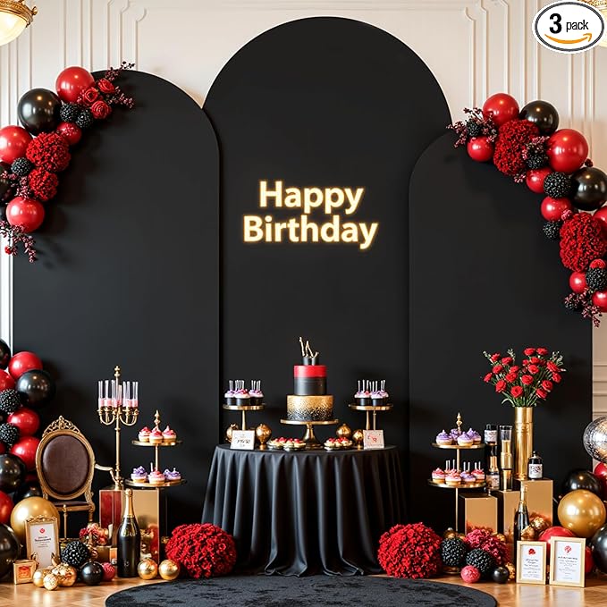 Black Arch Cover 3 Set - 4FT, 5FT, 6FT Black Arch Backdrop Cover Spandex Wedding Arch Stand Covers for Birthday Party Baby Shower Bridal Shower Wedding Ceremony Banquet Photo Background Decorations