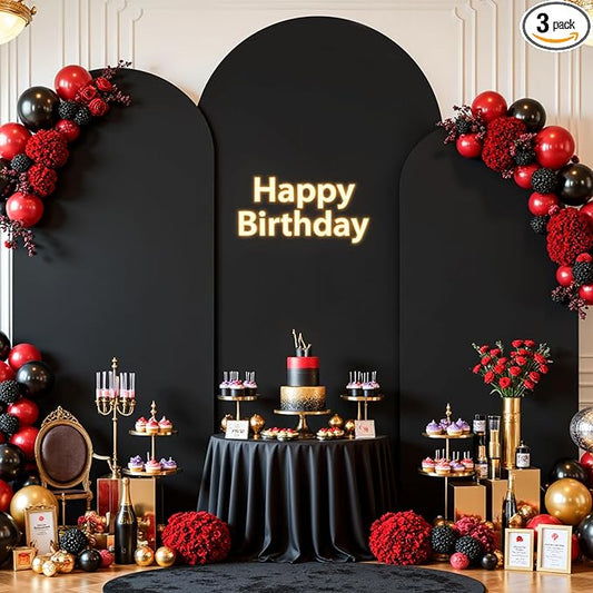 Black Arch Cover 3 Set - 4FT, 5FT, 6FT Black Arch Backdrop Cover Spandex Wedding Arch Stand Covers for Birthday Party Baby Shower Bridal Shower Wedding Ceremony Banquet Photo Background Decorations