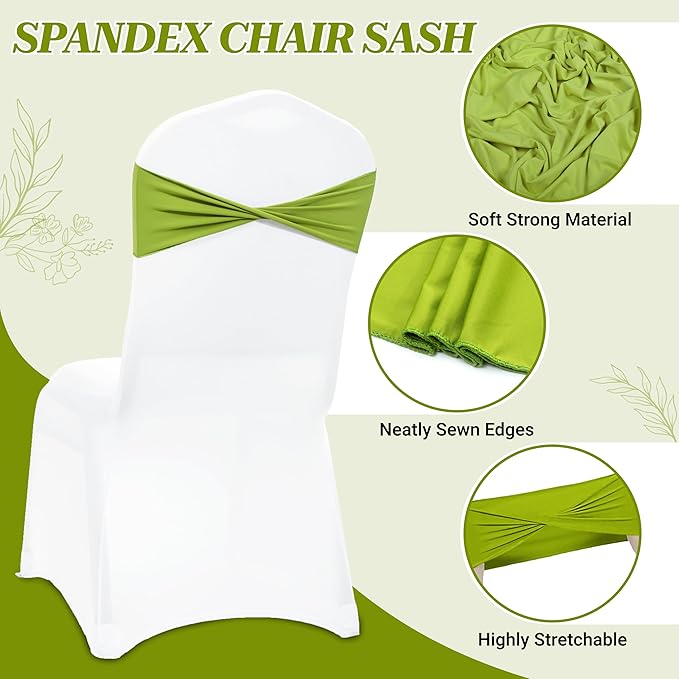 VDS Pack of 75 PCS | Apple Green | Spandex Chair Sashes Bows Without Buckle | Stretch Elastic Banquet Universal Folding Chair Band Tie with for Wedding Party Conference Celebration Event Decoration