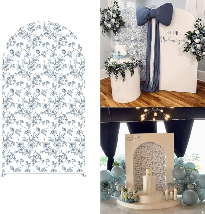 Something Blue Before I Do Arch Backdrop Cover Wedding Bridal Shower Bride to be Toile Party Arch Fabric Cover Blue Bloom Floral Baby Shower Decors (4X7.2ft,4285)