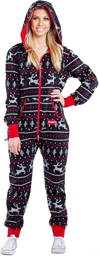 Tipsy Elves Christmas Onesies for Adults - Comfy Unisex Matching Holiday Jumpsuits with Convenient Pockets