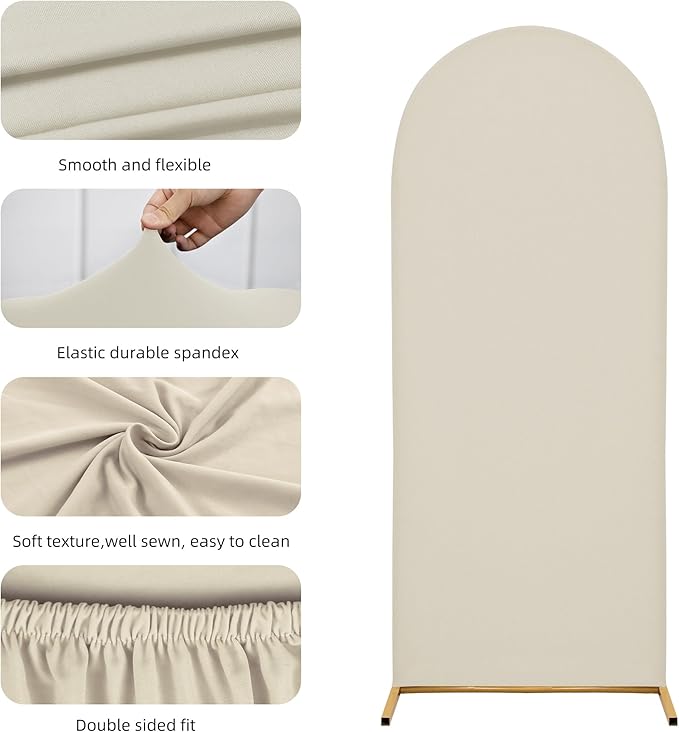 Wedding Arch Cover Spandex Arch Backdrop Cover 7.2FT,6FT Set of 2 Arch Stand Cover Arch Covers Stretchy Backdrop for Wedding Birthday Party Decoration Baby Shower (Off-White)