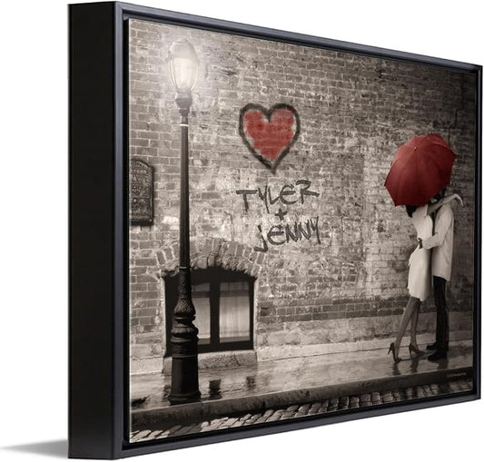 Personal-Prints STREET SCENE | Personalized Romantic Canvas Art Gift with Your Names | Custom for Valentine’s Day or Wedding Anniversary (12"x16" Float Framed Canvas)
