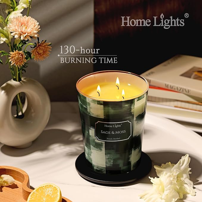 HomeLights Scented Candles | Large Jar 34 Oz Natural Soy Candle | 130 hrs Long-Lasting with 3 Wicks | Scandinavian Minimalist Home Decor | Gifts for Mom & Women, Coconut Island