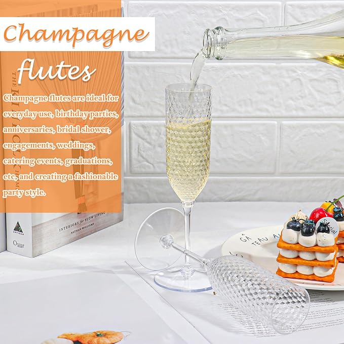 XUWAIDSGN 24 Pack Clear Detachable 2 piece Champagne Flutes 5.5 Oz Unbreakable Plastic Mimosa Disposable Champagne Glasses Drinking Cups Stemmed Reusable Wine Toasting Glasses for Wedding (24, Clear)