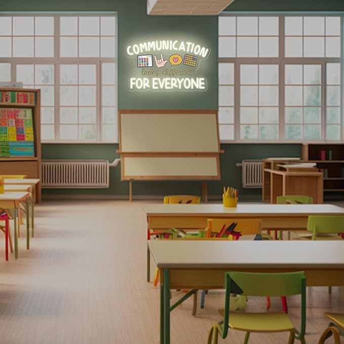 Communication Looks Different For Everyone Neon Sign, Speech Therapy LED Light, Welcome to Speech Room Sign,Therapy Classroom, 16.5"x10.4"