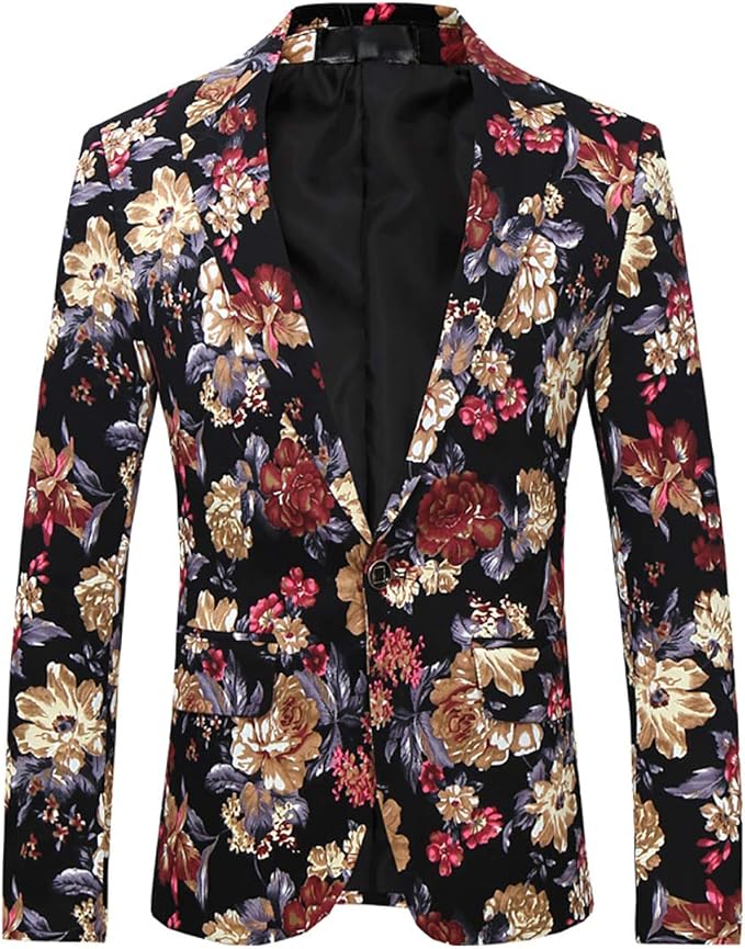Cloudstyle Mens 2 Piece Suit Notched Lapel Sport Coat Floral One Button Slim Fit Tweed Suit