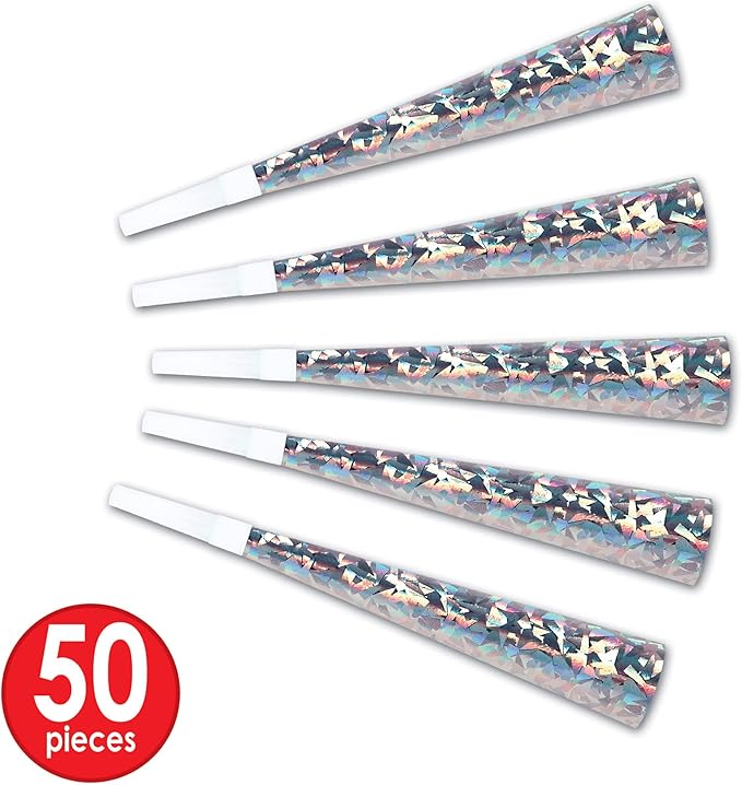Beistle LA Swing Silver Assortment for 50 People – New Year’s Eve Party Kit with Velour Fedoras, Plumed Tiaras, Prismatic Horns and Party Bead Necklace Accessories for Elegant NYE Group Celebrations