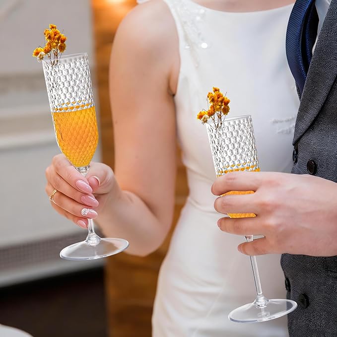 XUWAIDSGN 48 Pack Clear Detachable 2 piece Champagne Flutes 5.5 Oz Unbreakable Plastic Mimosa Disposable Champagne Glasses Drinking Cups Stemmed Reusable Wine Toasting Glasses for Wedding (48, Clear)
