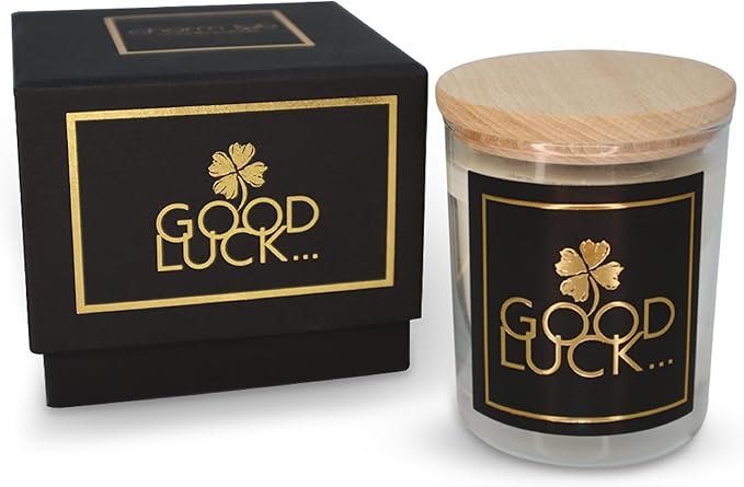 CharmLab Candle – Good Luck Scented Candle, 12 oz Glass Jar with Wooden Lid, Wood & Spice Sandal Bio Wax, Up to 40 Hours Burn, Luxury Gift Box, Elegant Home Decor Candle