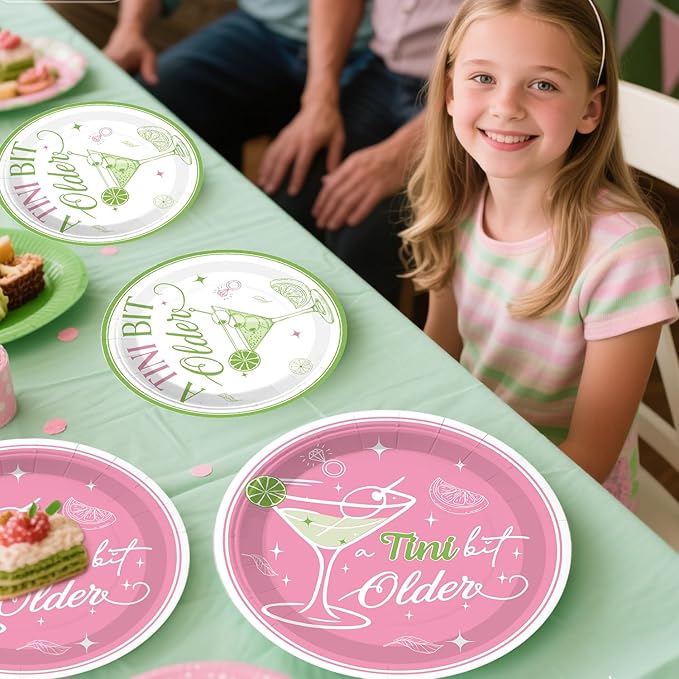 317Pcs A Tini Bit Older Birthday Tableware Set Serves 25 Guests, A Tiny Bit Older Birthday Decorations Include Banner, Plates, Balloons, Cups, Cake Topper for Girls Martini Bachelorette Party Supplies