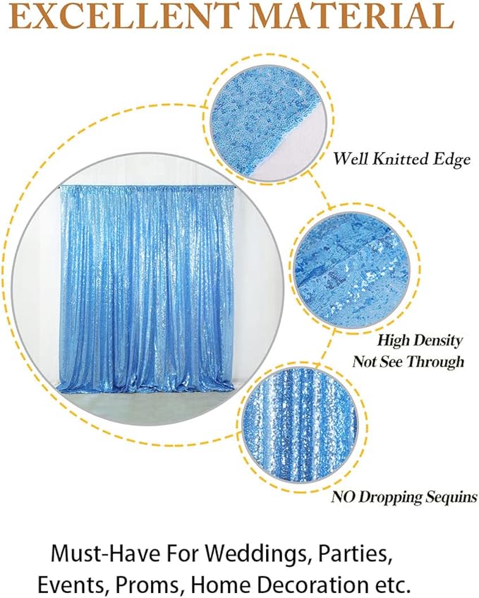 ShiDianYi Sequin Backdrop 8x8 FT Baby Blue Photo Booth Backdrops Curtain Shimmer Fabric Curtains Light Blue Glitter-Drapes Background for Parties Wedding