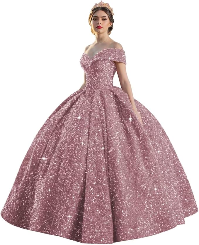 TRHTX Sparkly Sequin Quinceanera Dresses 2024 Off Shoulder Ball Gown Long A-line Sweet 16 Dresses