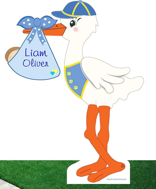 It's a Boy Yard Stork Sign, Custom Baby Lawn Decoration, Welcome Home Newborn Card, Personalized Birth Arrival Announcement, Outdoor Shower Party Banner, Gift, Blue, 4 ft Tall