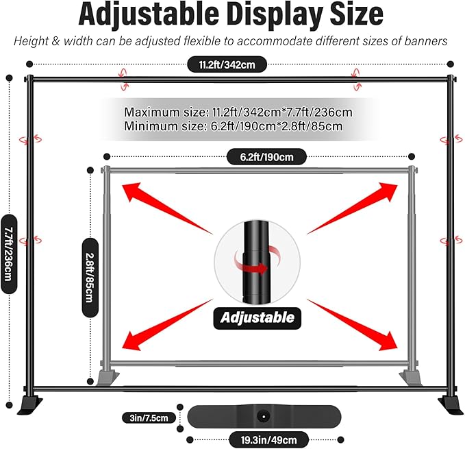 10 x 8 Backdrop Banner Stand with Extra Thick Tubing, Heavy Duty Adjustable Step and Repeat Stand for Photography, Portable Trade Show Banner Frame with Carring Bag