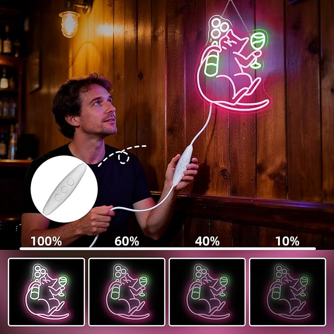 NOSUN Cat Beer Neon Sign Funny Bar Neon Signs for Wall Decor with Dimmable Cat Beer Led Sign Pink Animal Bar Light Up Signs for Bedroom Men Cave Home Birthday Party Home Decor
