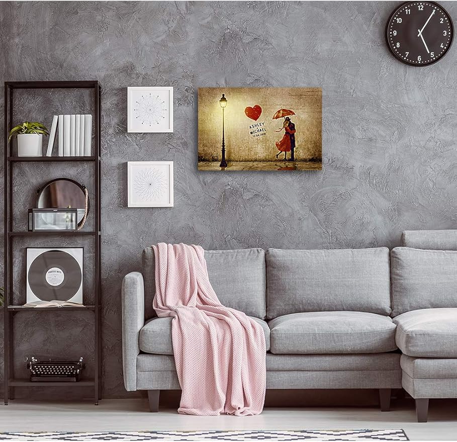 IPIC - Our First Kiss Personalized Canvas Print Artwork for Romantic Anniversary and Wedding gifts; 24x16