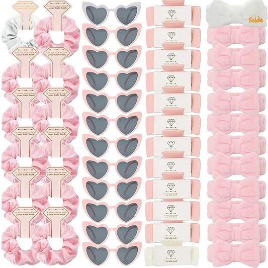 Bridesmaid Scrunchies Proposal Hair claws clips Set of 12 Bridal Shower heart sunglasses Gifts for Wedding Bachelorette Party Favors (48pcs White&Pink)