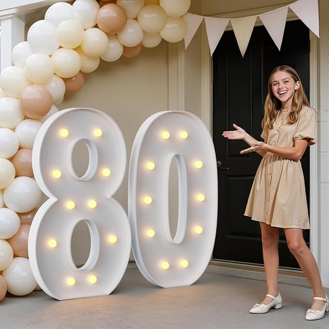 imprsv 4FT Marquee Numbers 80, Light Up Numbers for 80th Birthday Party Decorations, Light Up Sign 80 for Anniversary Party Decor, Pre-Cut Foam Board Kit