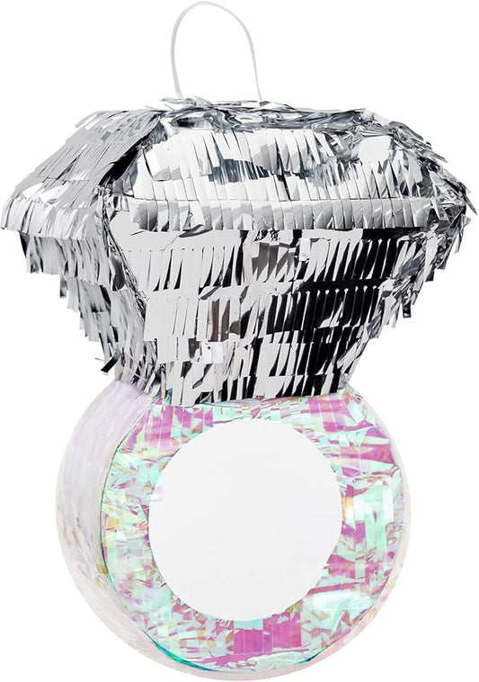 Juvale Diamond Ring Pinata - Interactive Bridal Shower Games - Bachelorette Party Decor & Accessories - Durable Metallic Finish for Engagement Party Decor - 7.2 x 7.1 x 11 in, Silver & Pink